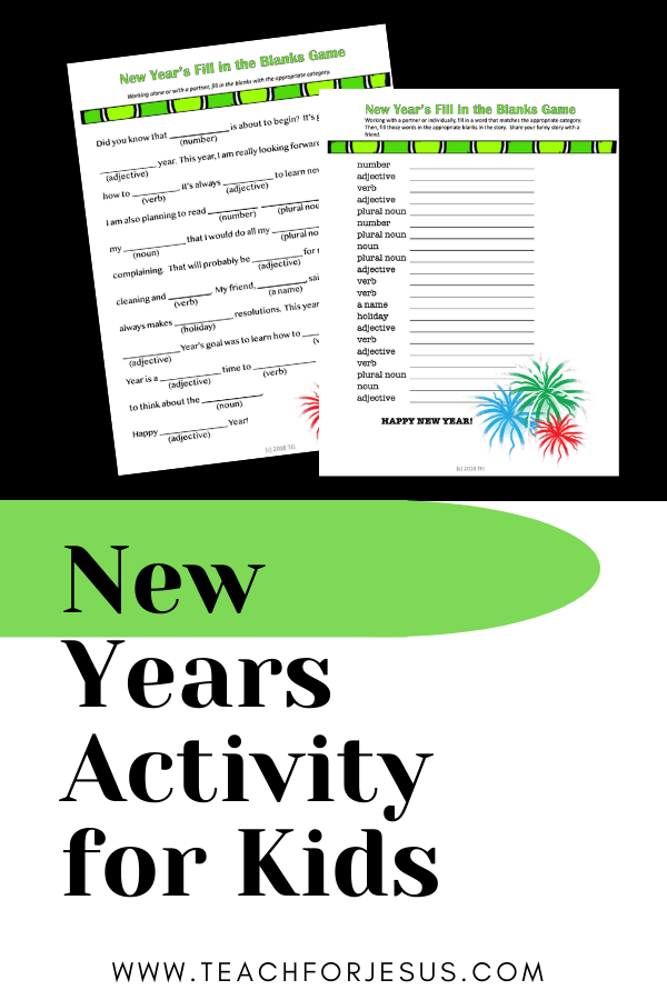 New Years Mad Libs Game for Kids