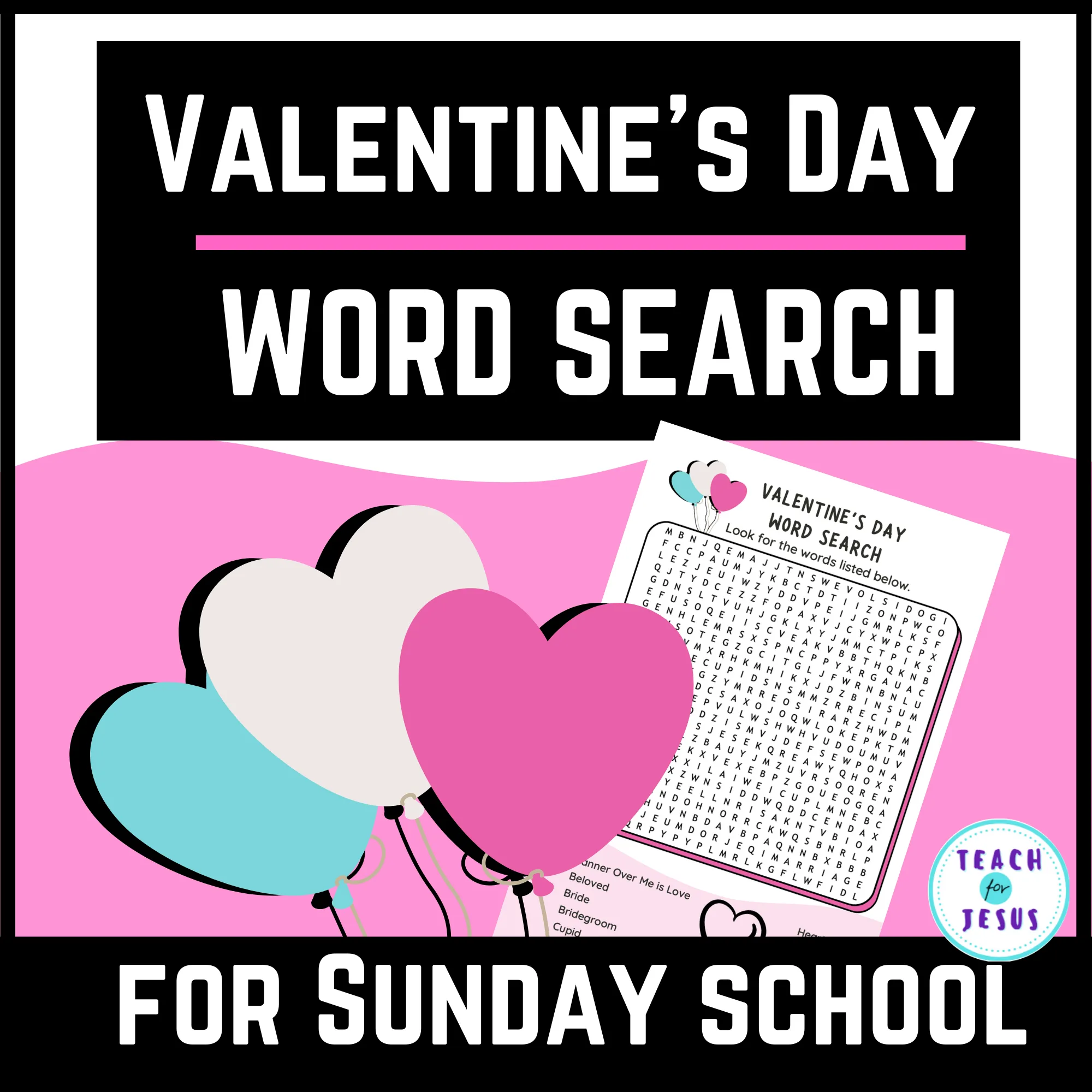 Valentine's Day Word Search for Sunday school