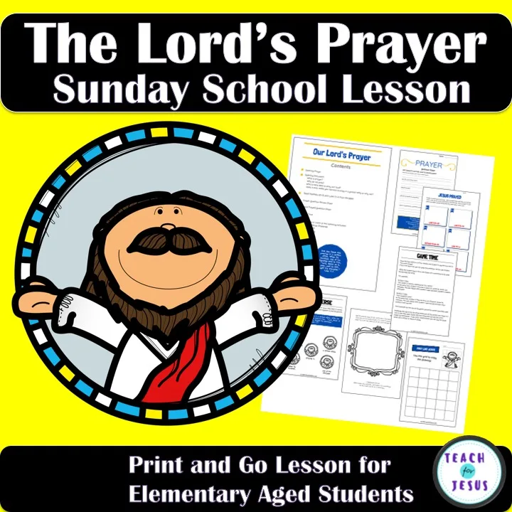 Yellow box with Jesus praying with a link to Sunday school