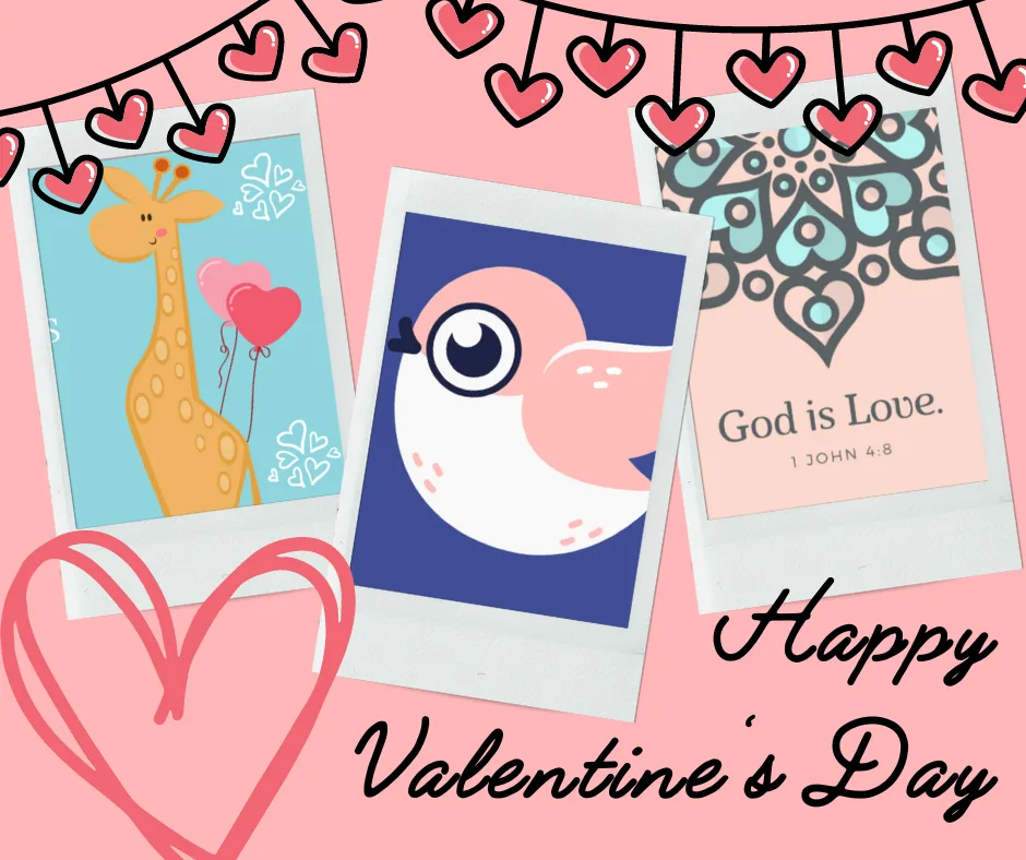 happy Valentine' day pink box with cards and hearts