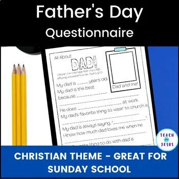 father's day questionnaire with a christian theme - great for sunday school